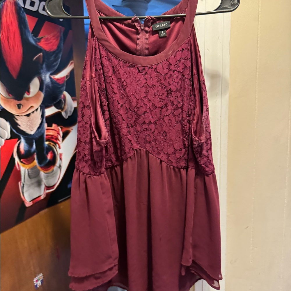 Torrid Dark Red Lace Detail Top